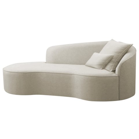 Divã Recamier Curvo Sala de Estar Recepção Inglaterra 180cm Lado Esquerdo Bouclé Adj Decor Bege