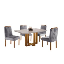 Conjunto Sala de Jantar Mesa e 4 Cadeiras Madeica Maciça Madri Linho Cinza - 2
