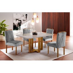 Conjunto Sala de Jantar Mesa e 4 Cadeiras Madeica Maciça Madri Linho Cinza - 1