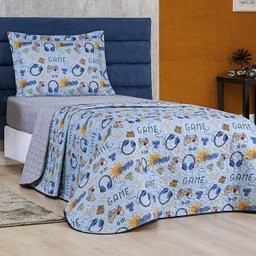Colcha Infantil Solteiro 2 Peças Menino e Menina Estampada Cobre Leito Teen Dupla Face Cama Box Game - 1