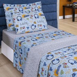 Colcha Infantil Solteiro 2 Peças Menino e Menina Estampada Cobre Leito Teen Dupla Face Cama Box Game - 3