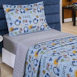 Colcha Infantil Solteiro 2 Peças Menino e Menina Estampada Cobre Leito Teen Dupla Face Cama Box Game - 2