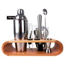Ver imagem 2 de Coqueteleira Profissional Com Acessórios em Aço Inox 750ml Kit Barman Base em Madeira - Premium