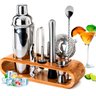 Coqueteleira Profissional Com Acessórios em Aço Inox 750ml Kit Barman Base em Madeira - Premium - 12