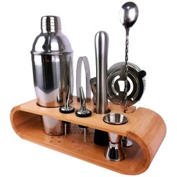 Coqueteleira Profissional Com Acessórios em Aço Inox 750ml Kit Barman Base em Madeira - Premium - 3