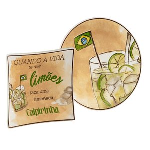 Kit caipirinha petisqueira vidro prato 18 cm pratinho 13 cm