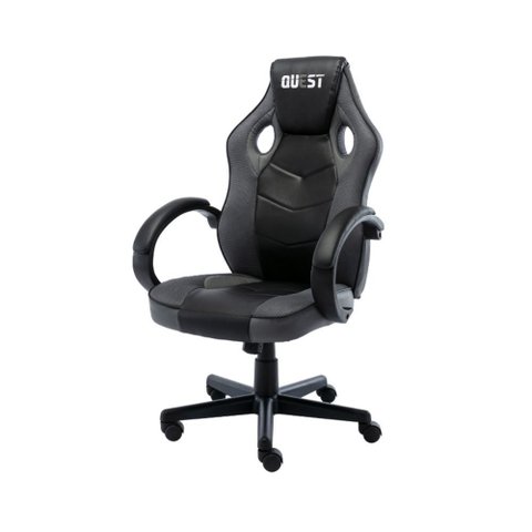 Cadeira Gamer Reclinável Giratória Quest Fratini Poliuretano (pu) Preto e Cinza Base Rodízio