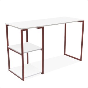 Mesa com Prateleira Industrial Nicola Cobre Tampo Branco