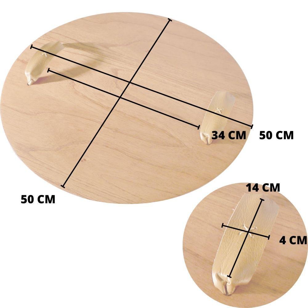 Bandeja Redonda Maré Castanho com Alça em Couro Marrom - 3