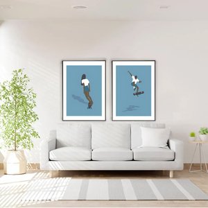 Quadro Decorativo Skateboarding Blue em 2 Telas com Moldura Filete