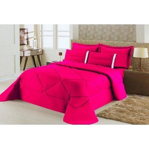 Kit Edredom Requinte Percal 180 fios + Lençol Casal Queen 6 Peças Branco:Pink