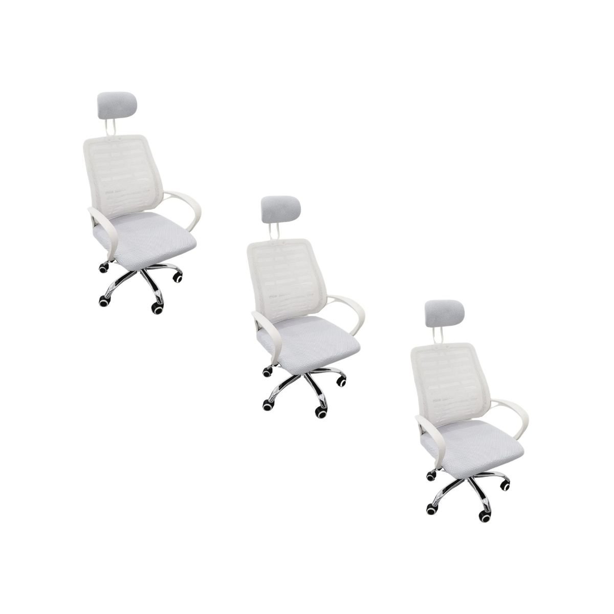 Kit 3 Cadeiras Escritório Diretor Mesh Encosto Cabeça Branco - 1