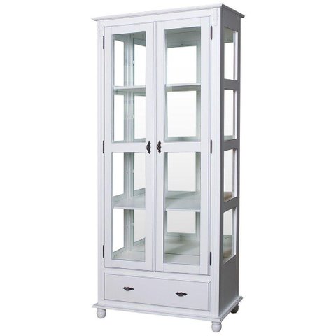 Cristaleira Lateral Com Espelhos, 2 Portas Vidro 1 Gaveta e 3 Prateleiras 303e Cera Clara