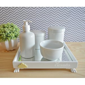 Kit Higiene Porcelana Bebê Maternidade - Nuvem Amarelo