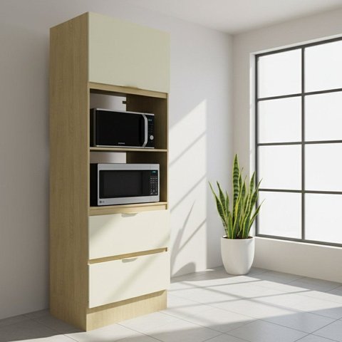 Torre Quente com Rodapé para Forno e Micro-Ondas 2 Portas 1 Gavetas 70cm Nanda TM4227 Nature/Arenas