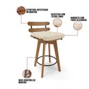 Ver imagem 4 de Kit 04 Banquetas Giratória Costela Linho Base Madeira Bege