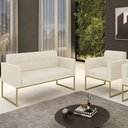 Ver imagem 2 de Sofá Namoradeira e 1 Poltrona Base Industrial Dourado Ana Linho Bege - Ibiza