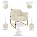 Ver imagem 5 de Sofá Namoradeira e 1 Poltrona Base Industrial Dourado Ana Linho Bege - Ibiza