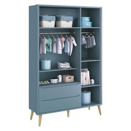 Cômoda Infantil Gaveteiro e Guarda Roupa 3 Portas Theo Azul com Pés Madeira Natural – Reller - 3