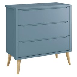 Cômoda Infantil Gaveteiro e Guarda Roupa 3 Portas Theo Azul com Pés Madeira Natural – Reller - 4