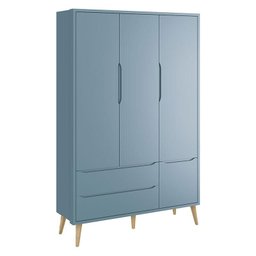 Cômoda Infantil Gaveteiro e Guarda Roupa 3 Portas Theo Azul com Pés Madeira Natural – Reller - 2