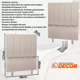 Cabeceira Solteiro Estofada 90cm Carla Linho com Frames:bege - 3