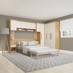 Guarda Roupa Casal Modulado com Painel Cabeceira Selene 7 Peças Carvalho