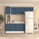 Ver imagem 1 de Cozinha Amara 4 Peças 240cm Armários Aéreos Paneleiro Balcão Tampo Rodapé Branco/Azul 250096