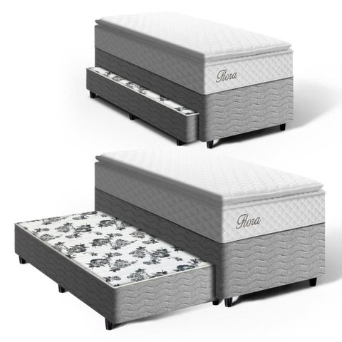Cama Box com Colchão de Molas Ensacadas Pillow Top Flora + Auxiliar de Molas Unique Solteiro 88cm