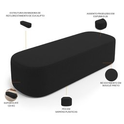 Kit 02 Puffs Decorativos Orgânicos para Living Quarto 140cm Doha W01 Bouclê Preto - Lyam Decor - 7