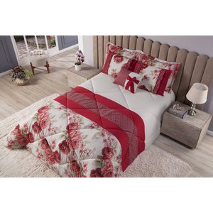 KIT VITÓRIA KING 7 PEÇAS - FLORAL VERMELHO