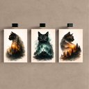 Ver imagem 2 de Kit 3 Quadro Decorativo Gatos Floresta Moderno Luxo Qualidade Premium 40x28cm