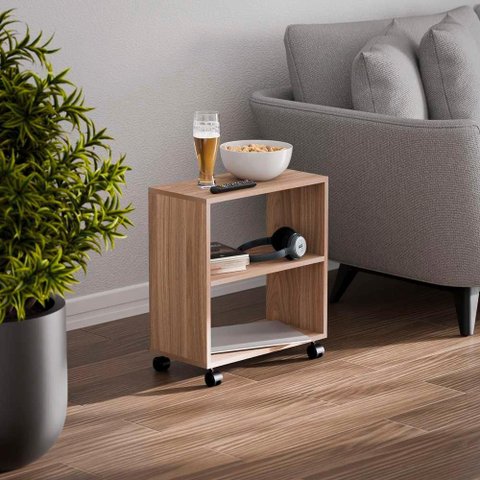 Mesinha Lateral de Apoio Freijo Sala Quarto 50 X 47 X 25cm com Rodinhas