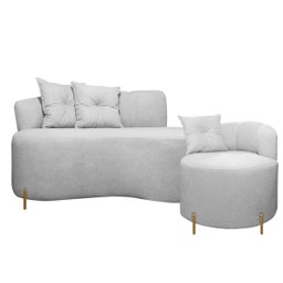 Sofá Redondo Grécia 1.45m 2 Lugares + Poltrona Bouclê Cinza com Pés de Metal Sofa Store - 1