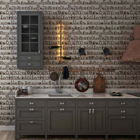 Papel de Parede Desenho Prateleiras de Panelas Gh Papel de Parede 3,3m
