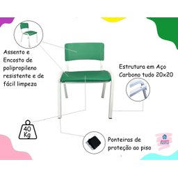 Kit 2 Cadeiras Infantil Iso Verde Brinquedoteca Escolas Ecomhome - 8
