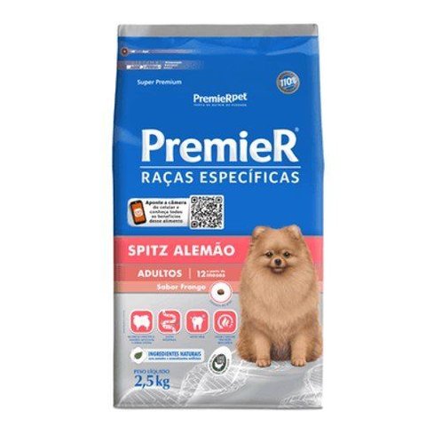 Ração para Cães Raça Spitz Adulto Sabor Frango Embalagem 2,5kg Premier