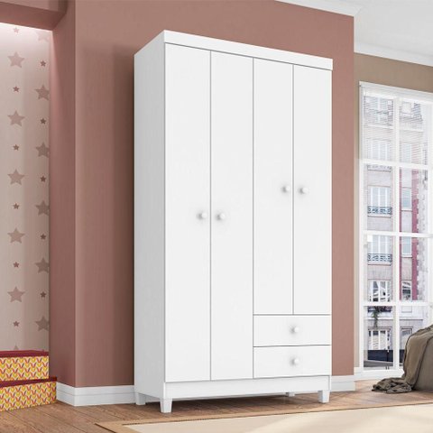 Guarda Roupa Infantil 4 Portas 2 Gavetas Aquarela Branco