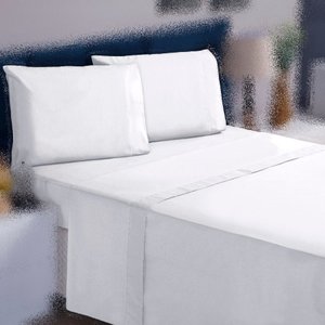 Jogo de Cama Queen 4p Lençol + Fronha 100% Algodão Percal Rubi:branco