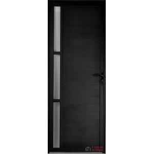 Porta de Aluminio Lambril Visor Lateral Linha Premium:2,10 X 0,70/esquerda/preto