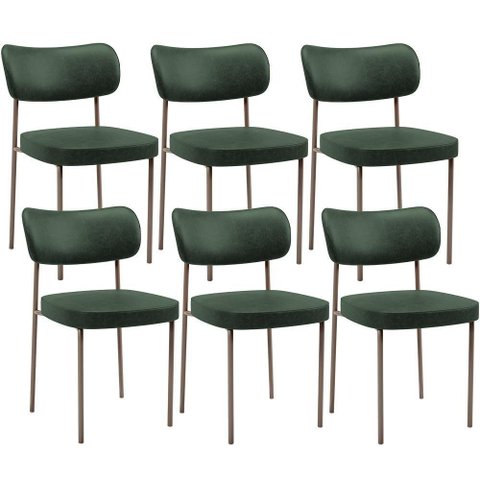 Kit 06 Cadeiras Estofadas para Sala de Jantar Melina Base Arena L02 Couríssimo Verde Musgo - Lyam