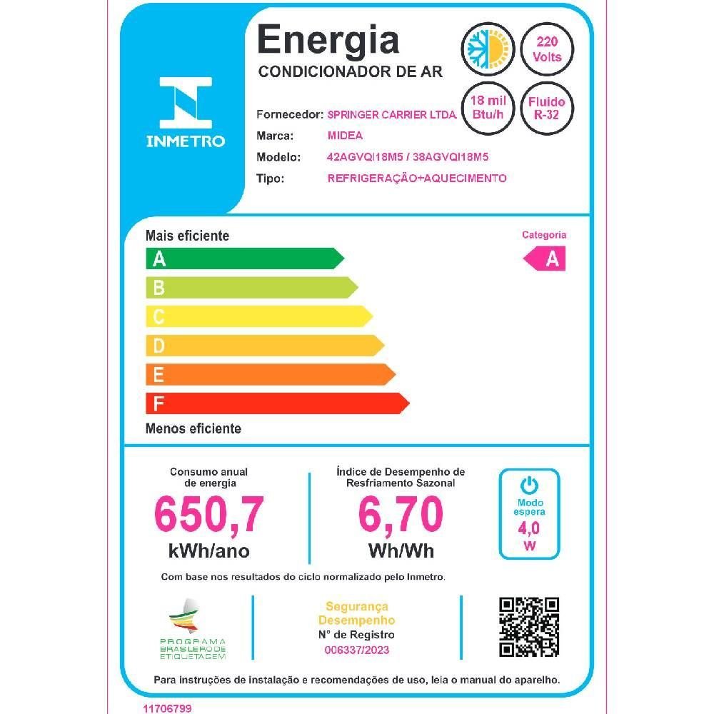 Ar Condicionado Split Springer Midea Xtreme Save Connect 18000 Btus Quente e Frio Inverter 220v 38ag - 6