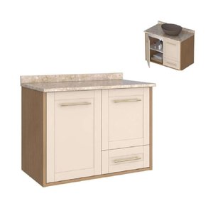 Gabinete para Banheiro Petúnia 80cm Jequitibá/areia Tampo Travertino Cozimax