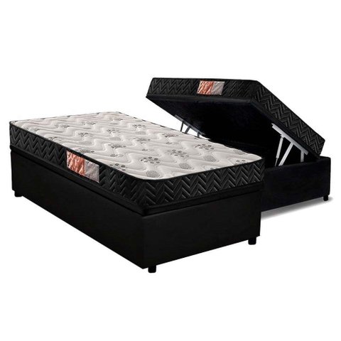 Cama Box Baú Solteiro: Colchão Espuma D33 Paropas Pasquale + Base Crc Suede Black(88x188)