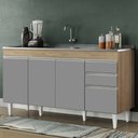Ver imagem 1 de Balcão Gabinete com Pia Inox 150cm Marrocos Castanho/Cinza - Lumil Lumil Móveis