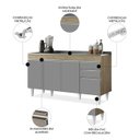 Ver imagem 3 de Balcão Gabinete com Pia Inox 150cm Marrocos Castanho/Cinza - Lumil Lumil Móveis