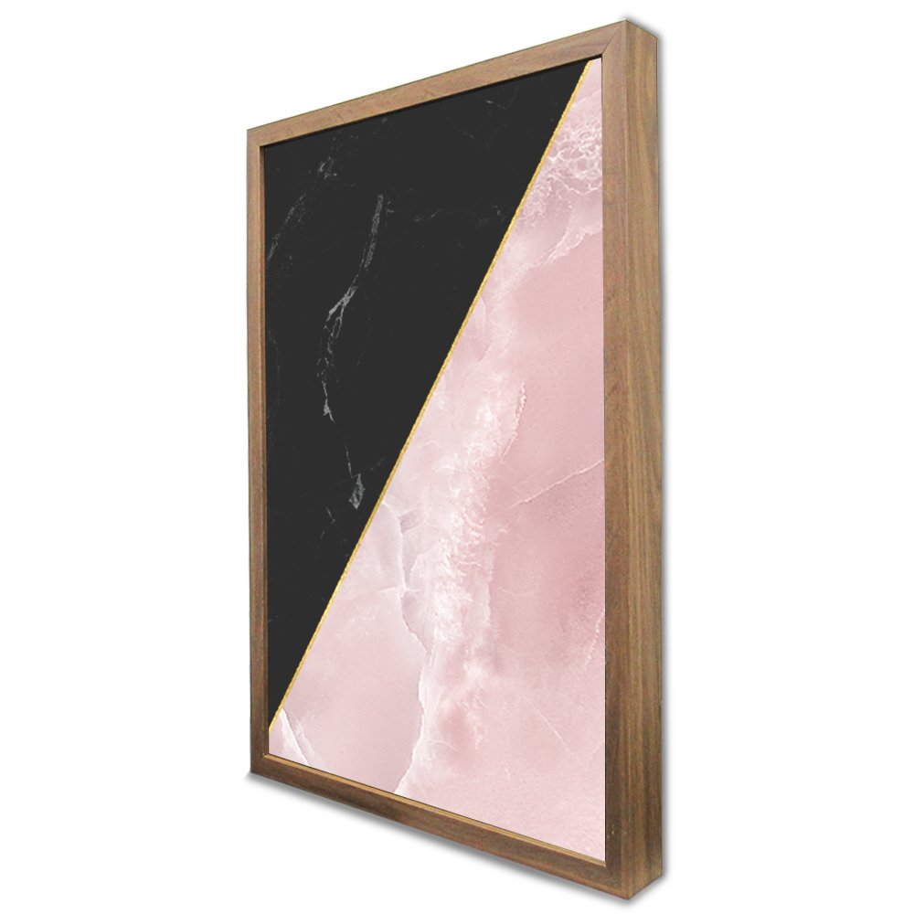 Quadro Decorativo Caixa Geométrico Mármore Preto e Rosa Tacolado Moldura Caixa 3cm Madeira com Vidro - 3