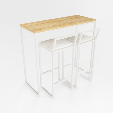 Bancada Cozinha Balcão Gourmet Pinus 2 Banquetas Estofado Br