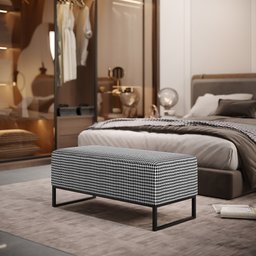Kit 02 Puffs Decorativo Sala de Estar Cléo W01 Base Ferro 90 cm Suede Pied Poule - Lyam Decor - 2