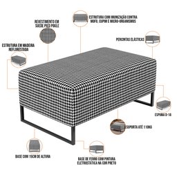Kit 02 Puffs Decorativo Sala de Estar Cléo W01 Base Ferro 90 cm Suede Pied Poule - Lyam Decor - 4